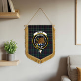 Leslie Hunting Modern Tartan Crest Wall Hanging Banner - Wood Pole